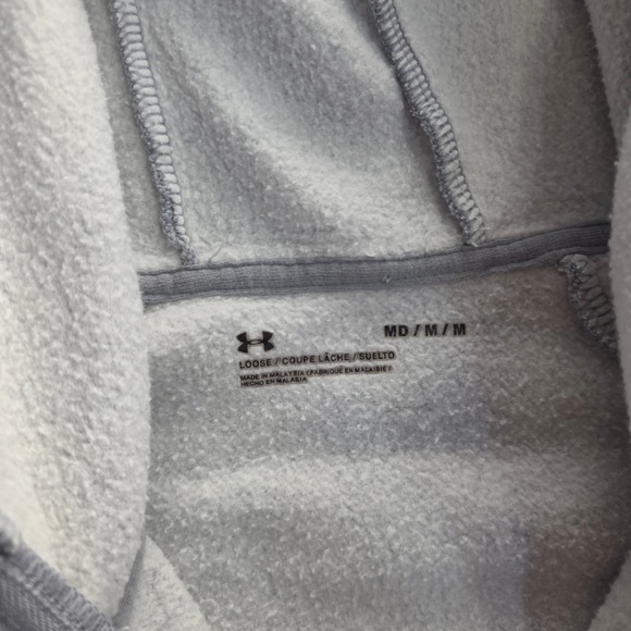 Under Armour Gray Full Zip Hoodie Sweatshirt Men's MD Loose Fit Logo Sleeve - Picture 4 of 8